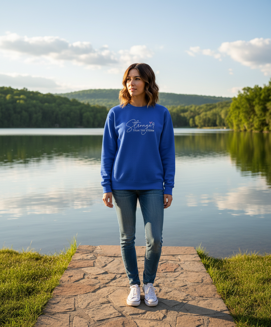 Stronger Than The Storm Sweatshirt in Gildan Royal Blue