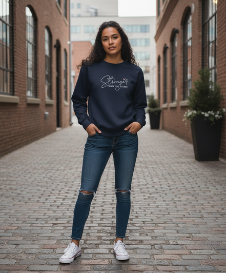Stronger Than The Storm Sweatshirt in Navy