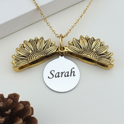 Sunflower necklace with Sarah engraving
