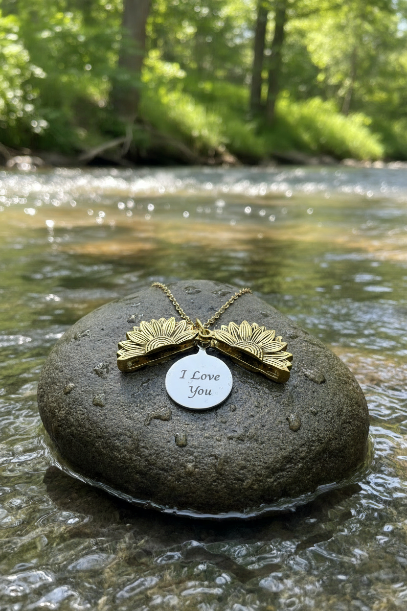 Sunflower pendant with I Love You engraving