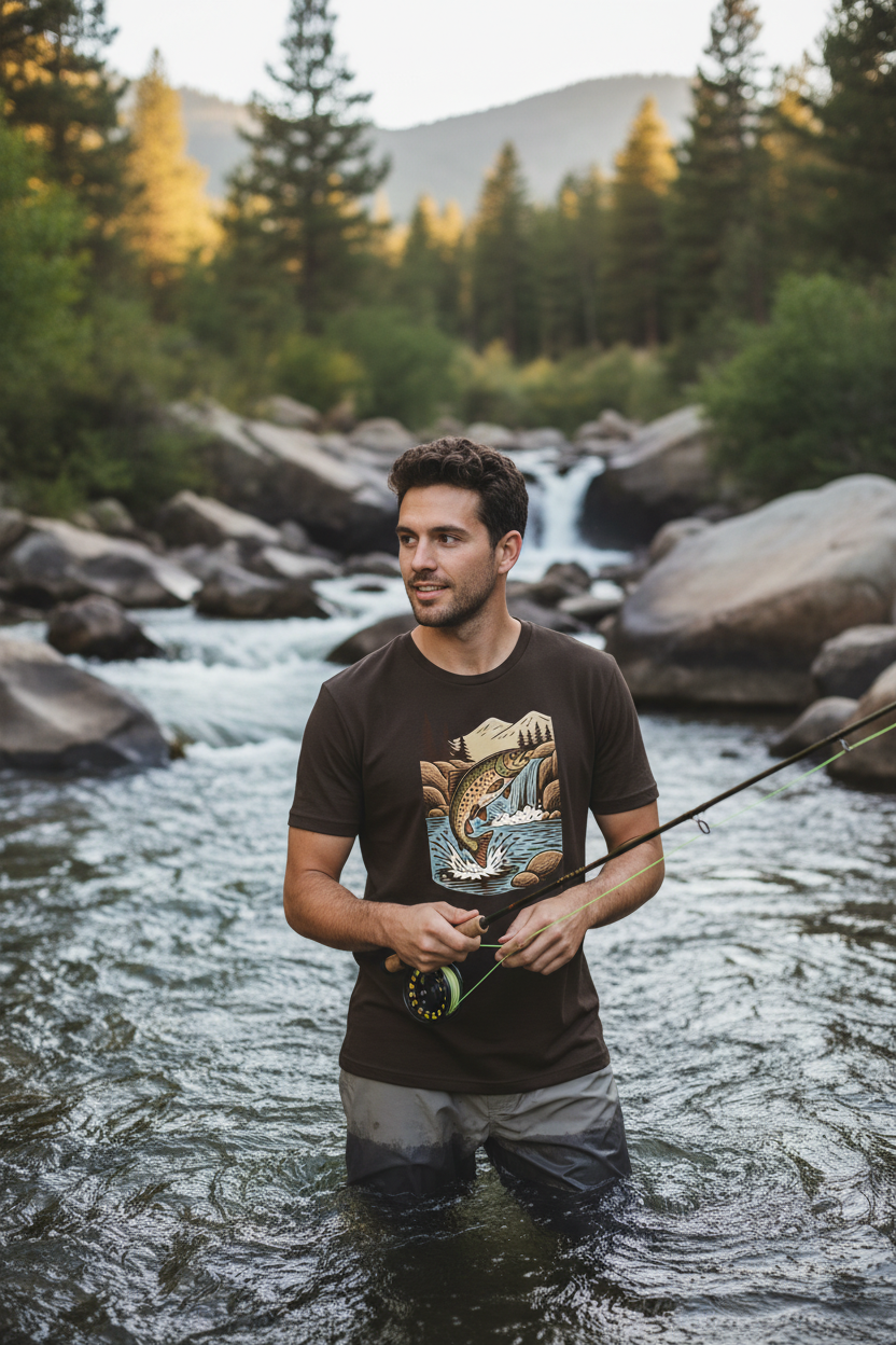Trout T-Shirt Dark Chocolate Close-Up