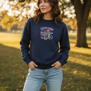 Navy everything in moderation except coffee embroidered sweatshirt