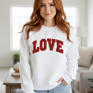 White LOVE Sweatshirt - Red-Headed Model