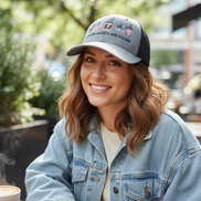Woman wearing Coffee Makes Me Nicer hat